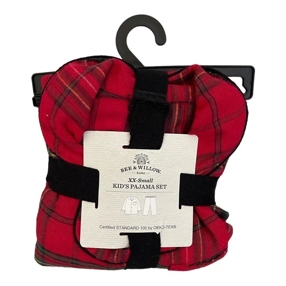 Christmas Kids Pajamas Red Tartan Plaid 2 Piece Set Classic XXS 2/3 Bee Willow